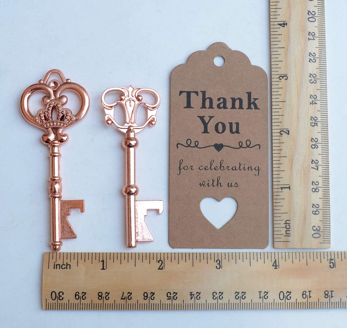 50pcs Rose Gold Skeleton Key Beer Bottle Opener With 100 Pcs Thank You Card and 98 Feet Hemp Rope for Wedding Party Favors - Image 3