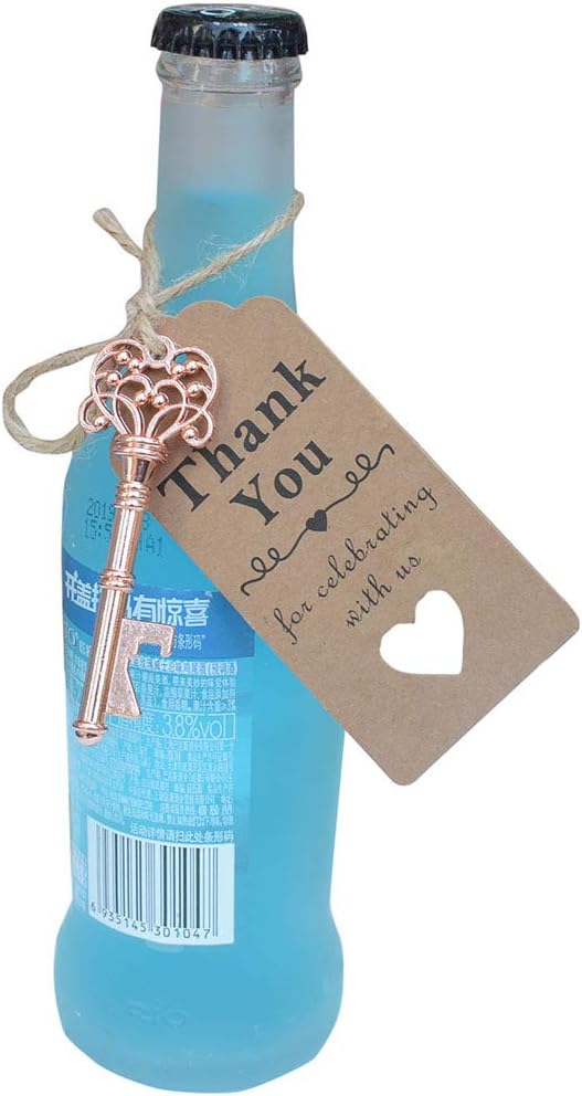 50pcs Rose Gold Skeleton Key Beer Bottle Opener With 100 Pcs Thank You Card and 98 Feet Hemp Rope for Wedding Party Favors - Image 4