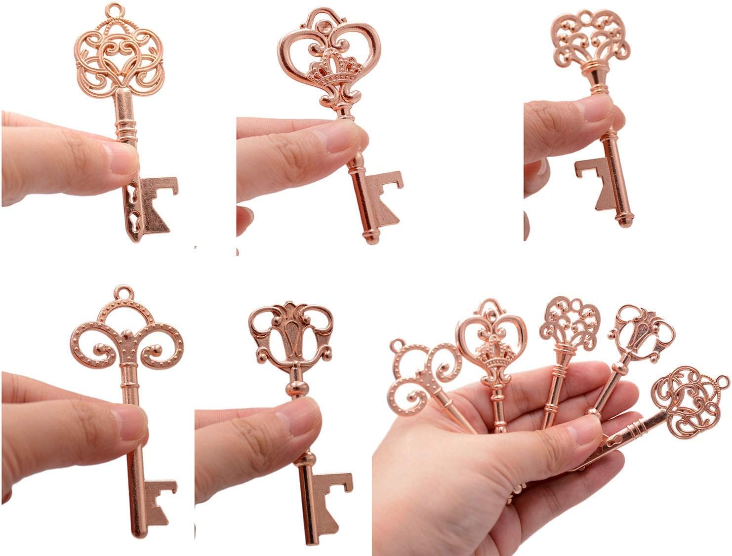 50pcs Rose Gold Skeleton Key Beer Bottle Opener With 100 Pcs Thank You Card and 98 Feet Hemp Rope for Wedding Party Favors - Image 7