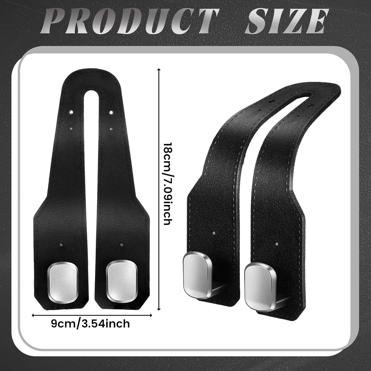 8 Pcs Car Headrest Hooks Purse Holder for Car Seat Headrest Universal Leather Bag Holder with Double Metal Hooks Seat Back Hanger for Handbags Grocery Bags Phones(Black) - Image 2
