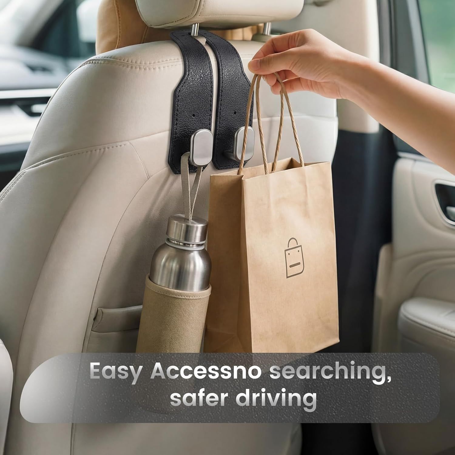8 Pcs Car Headrest Hooks Purse Holder for Car Seat Headrest Universal Leather Bag Holder with Double Metal Hooks Seat Back Hanger for Handbags Grocery Bags Phones(Black) - Image 6