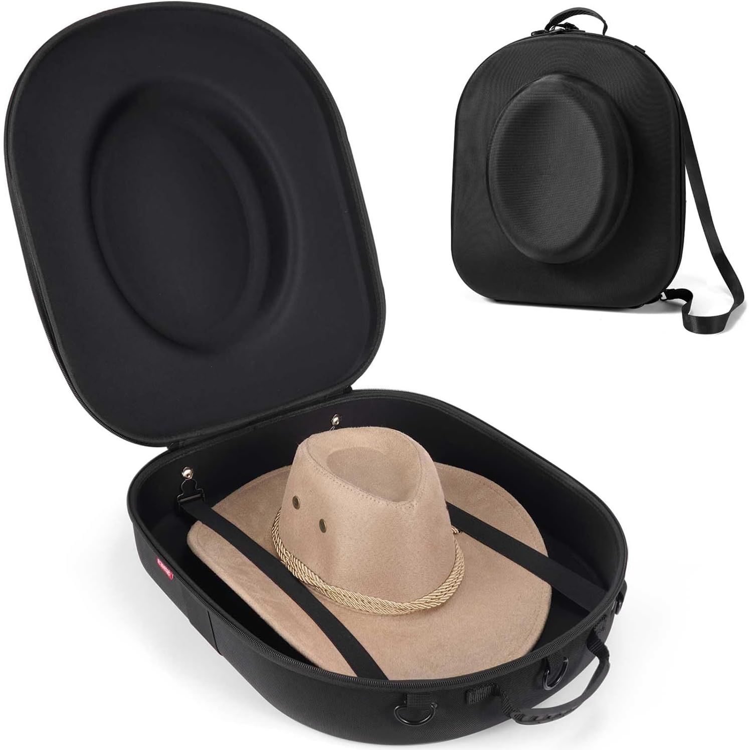 Hat Box for Travel - Crush Proof Cowboy Hat Holder Storage, Hard Travel Hat Carrier Case for Cowboy, Panama & Tweed Hats - Carrying Handle, Luggage Straps & Shoulder - Large - Image 1