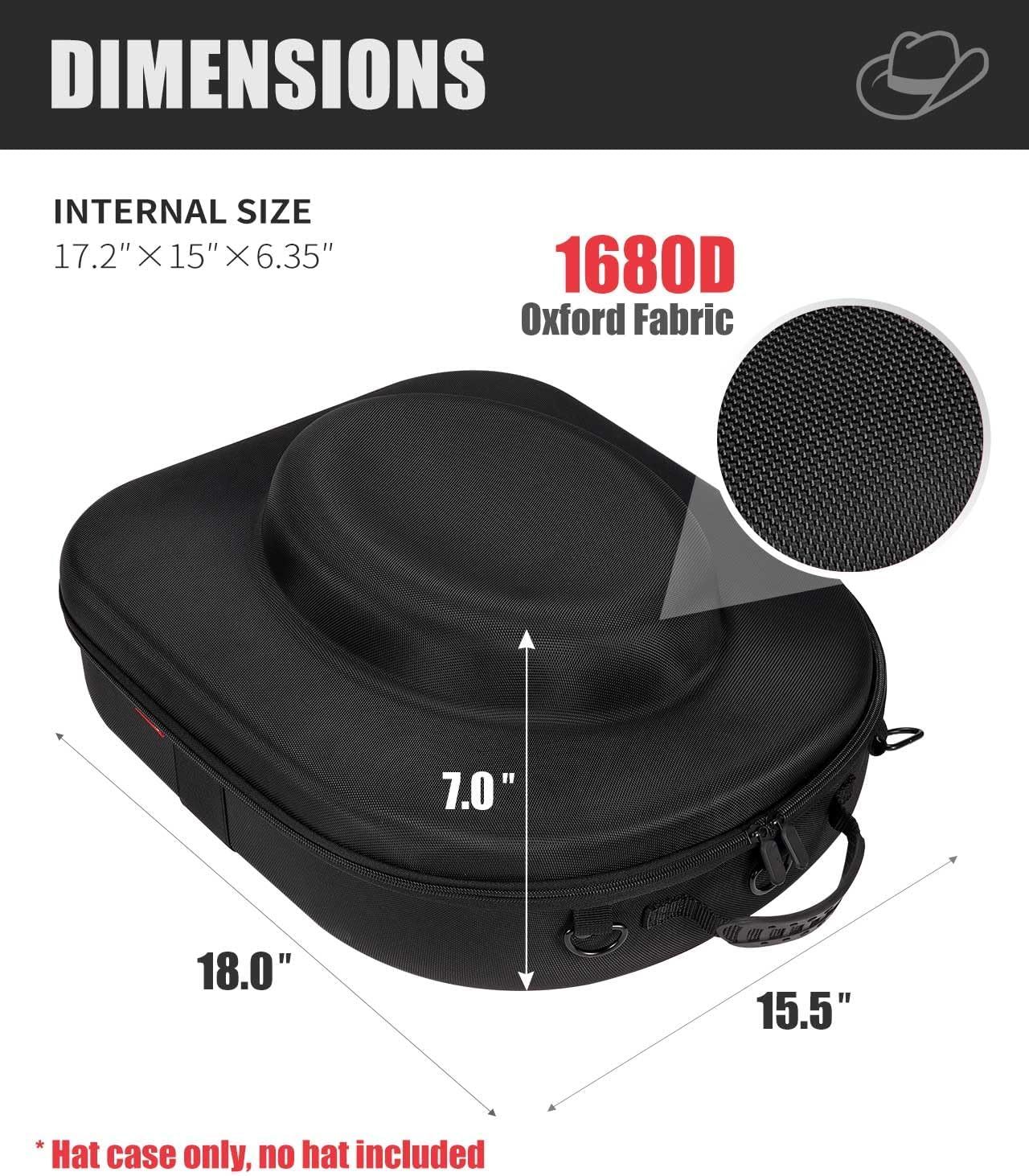 Hat Box for Travel - Crush Proof Cowboy Hat Holder Storage, Hard Travel Hat Carrier Case for Cowboy, Panama & Tweed Hats - Carrying Handle, Luggage Straps & Shoulder - Large - Image 2