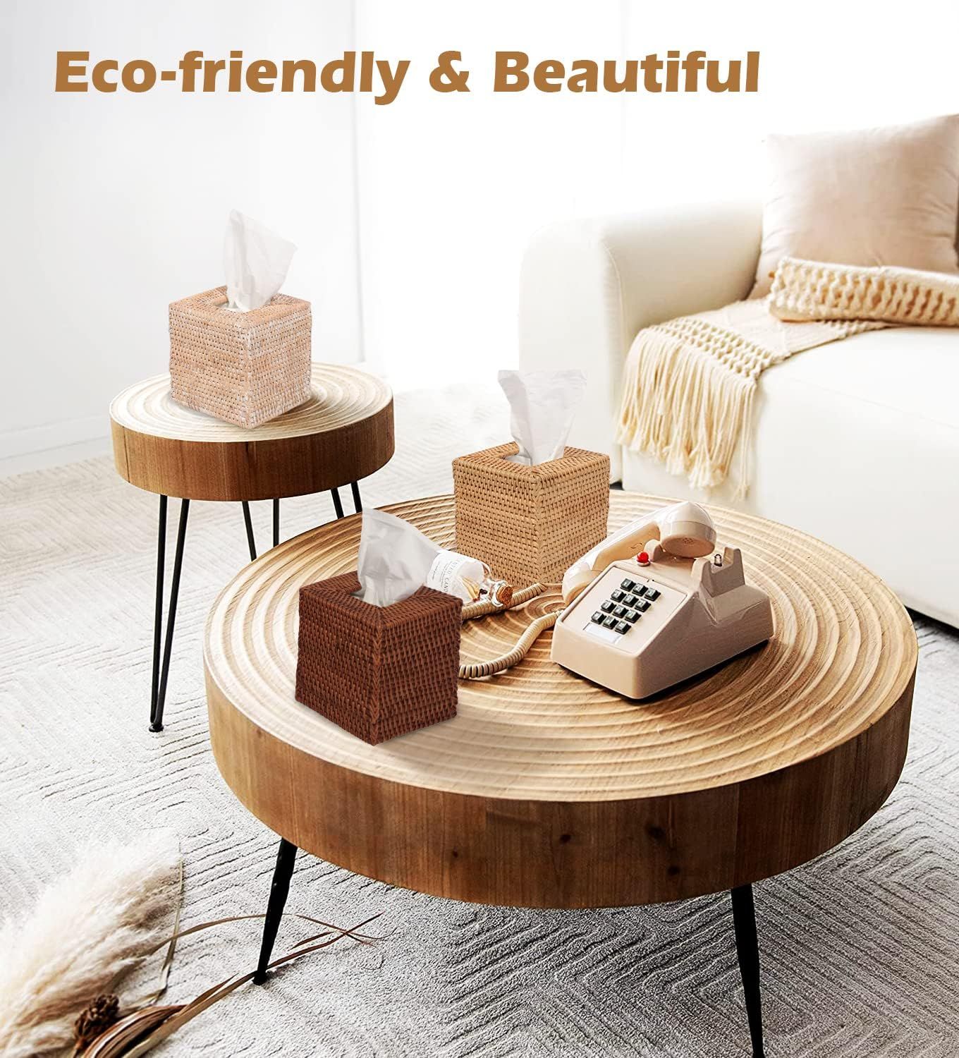 Rattan Tissue Box Cover, Square Hand Woven Natural Wicker Tissue Box Holder, Decorative Facial Napkin Holder Tissue Box Organizer Dispenser | Natural - Image 6