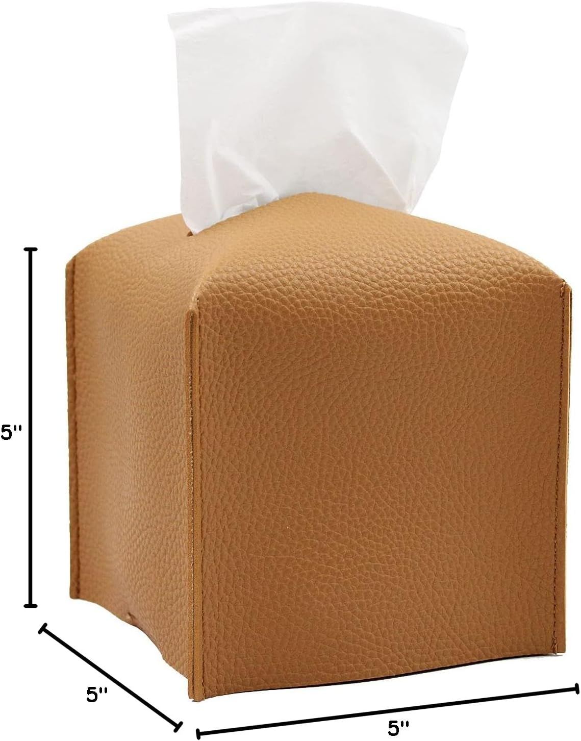 Tissue Box Cover, Modern PU Leather Tissue Box Holder - Decorative Holder/Organizer for Bathroom Vanity Countertop, Night Stands, Office Desk & Car - Image 2