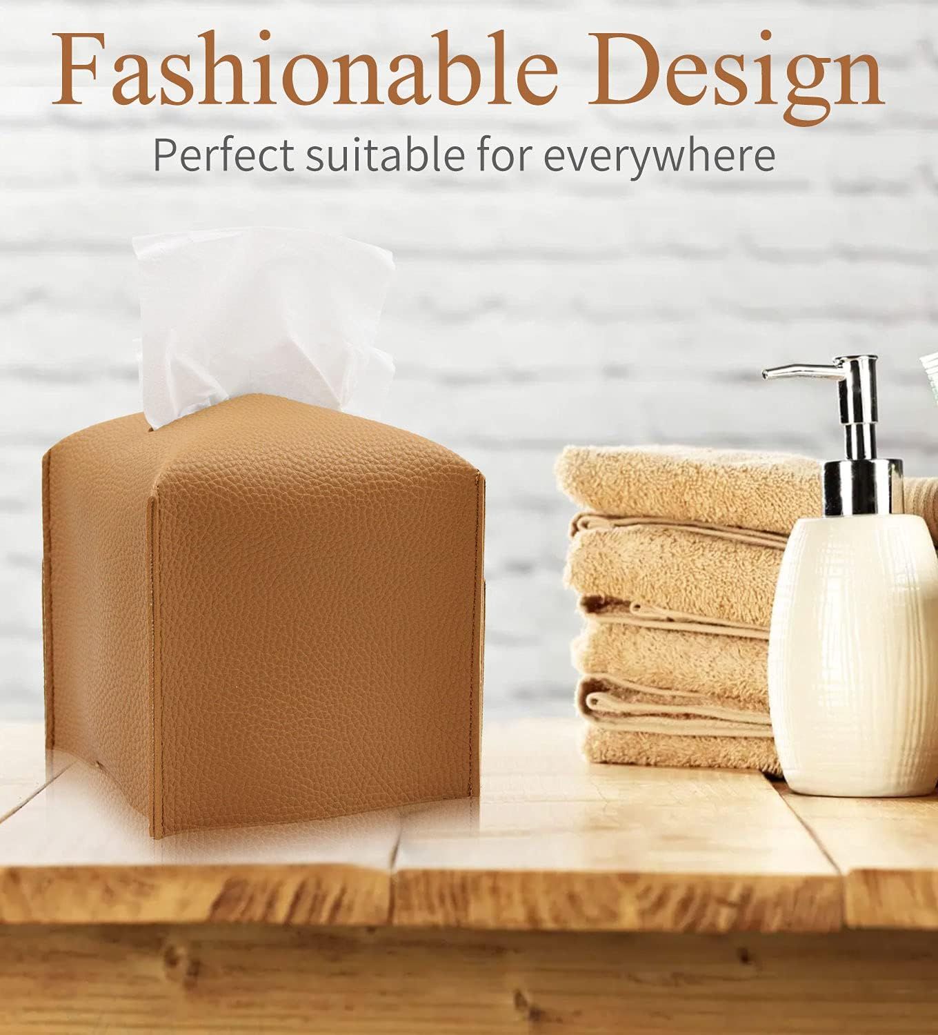 Tissue Box Cover, Modern PU Leather Tissue Box Holder - Decorative Holder/Organizer for Bathroom Vanity Countertop, Night Stands, Office Desk & Car - Image 3