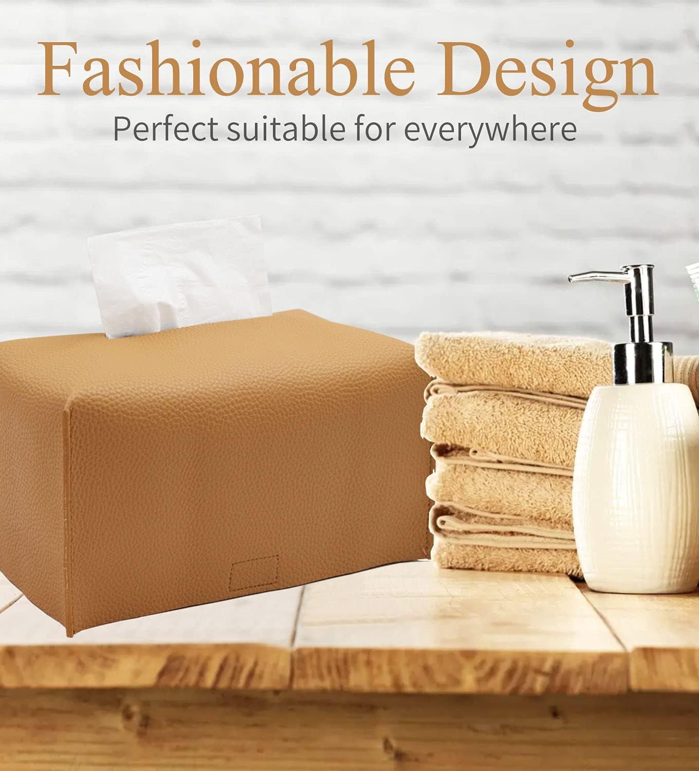 Tissue Box Cover, Modern PU Leather Tissue Box Holder - Decorative Holder/Organizer for Bathroom Vanity Countertop, Night Stands, Office Desk & Car - Image 5
