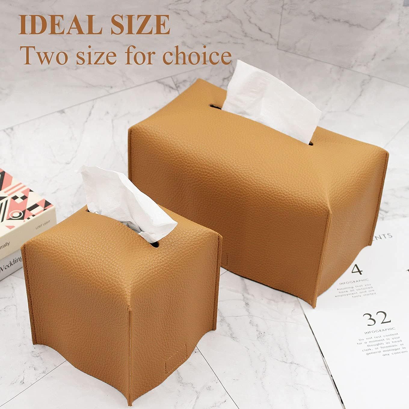 Tissue Box Cover, Modern PU Leather Tissue Box Holder - Decorative Holder/Organizer for Bathroom Vanity Countertop, Night Stands, Office Desk & Car - Image 7