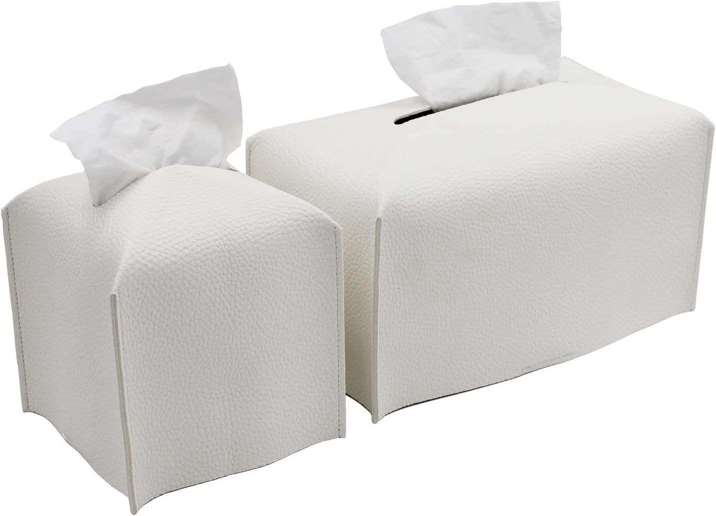 Tissue Box Cover, Modern PU Leather Tissue Box Holder - Decorative Holder/Organizer for Bathroom Vanity Countertop, Night Stands, Office Desk & Car - Off White - Image 1