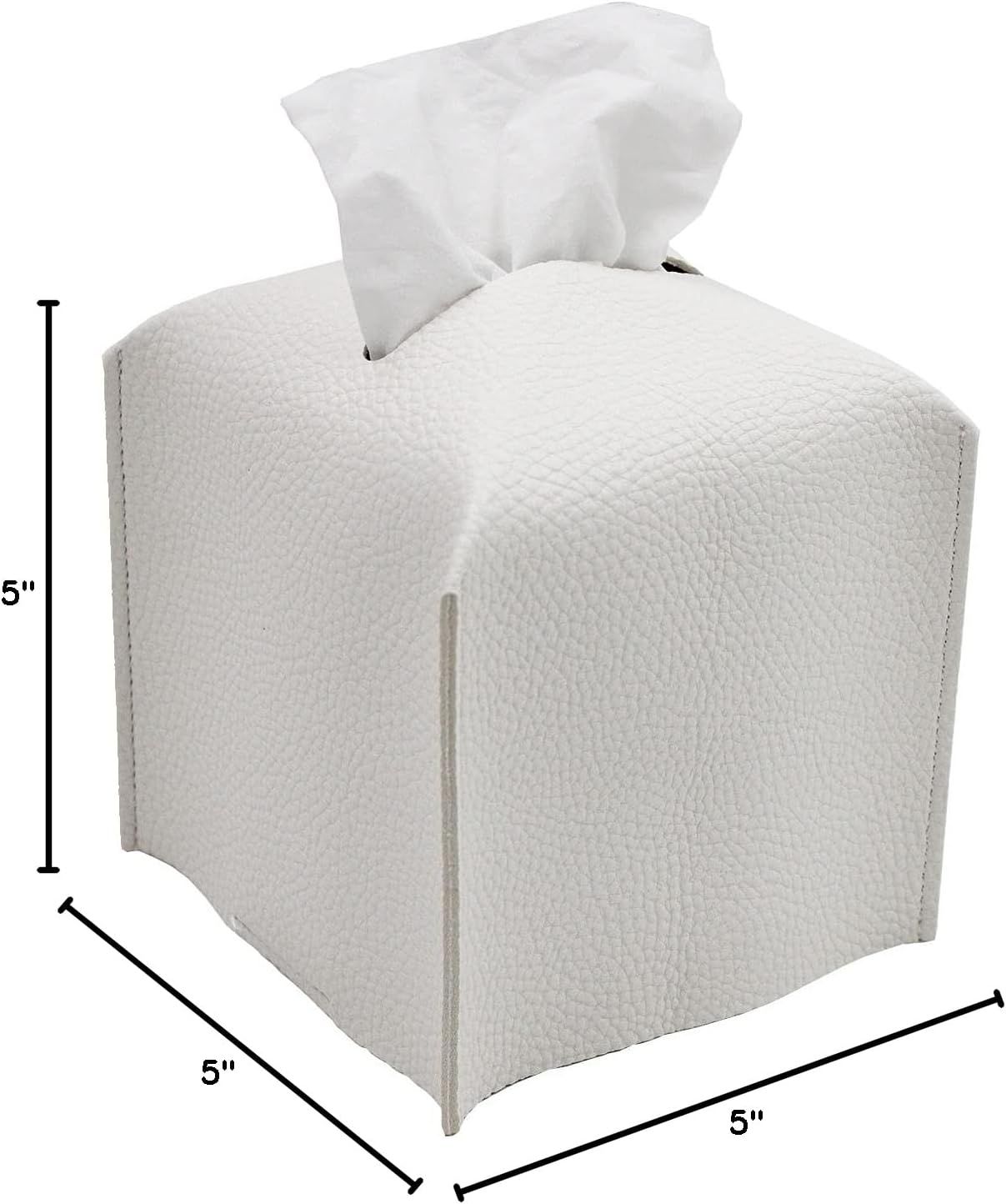 Tissue Box Cover, Modern PU Leather Tissue Box Holder - Decorative Holder/Organizer for Bathroom Vanity Countertop, Night Stands, Office Desk & Car - Off White - Image 2