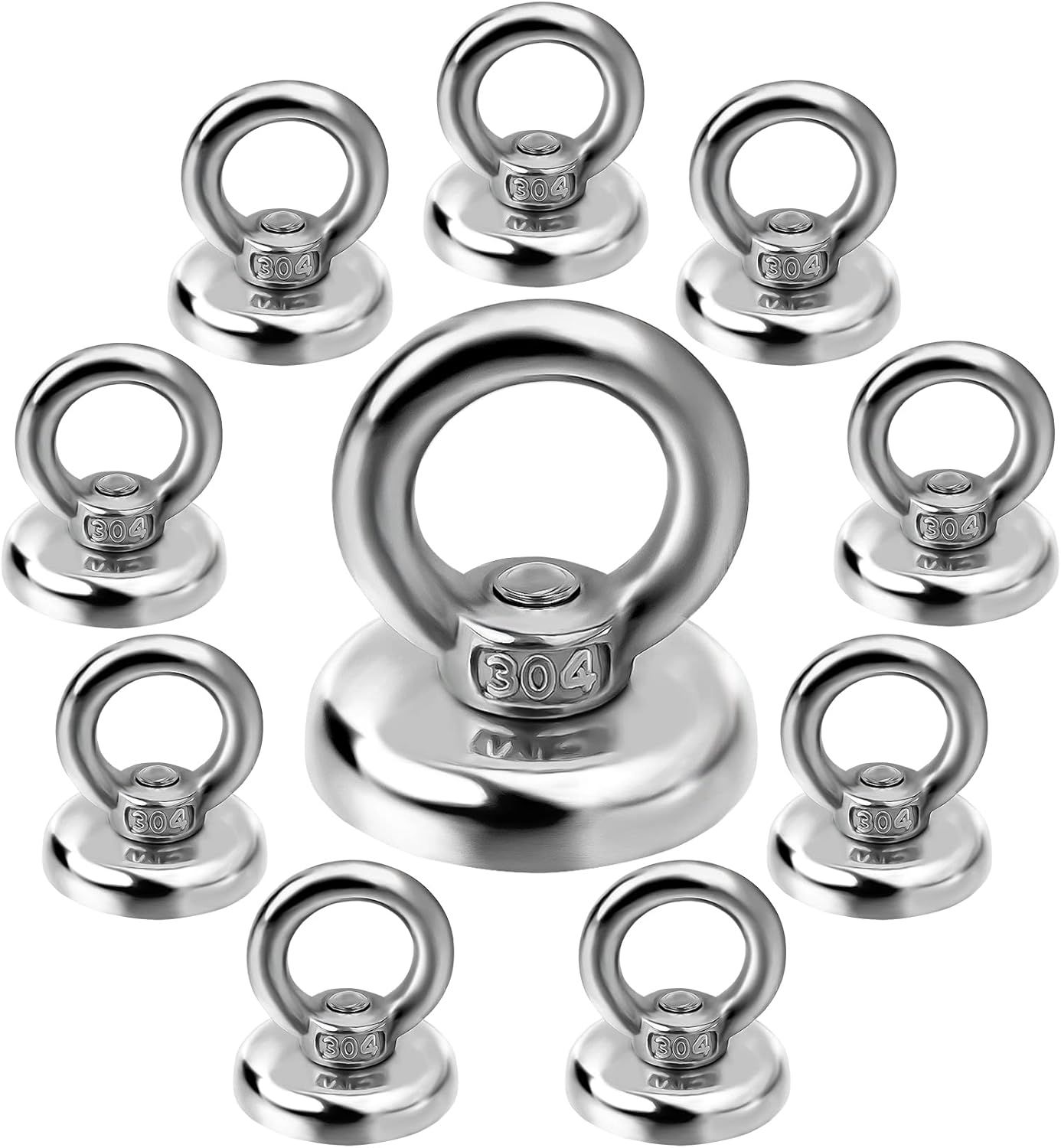 Magnetic Hooks Heavy Duty 10 Pack, 60 lbs Pulling Force Rare Earth Magnets with Countersunk Hole Eyebolt, Neodymium Magnet Hooks Heavy Duty for Home, Workplace, Garage, Kitchen and Office - Image 1