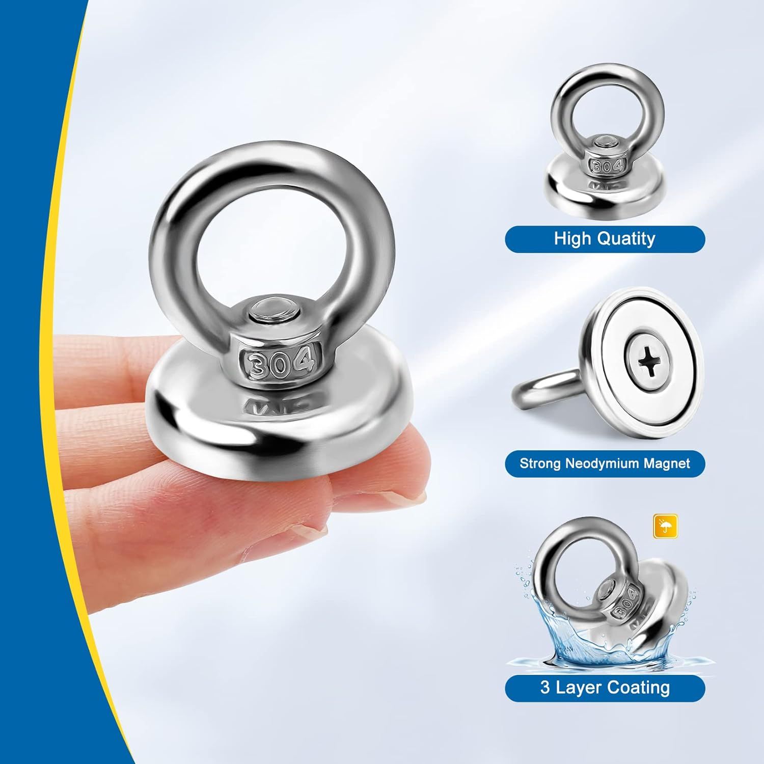 Magnetic Hooks Heavy Duty 10 Pack, 60 lbs Pulling Force Rare Earth Magnets with Countersunk Hole Eyebolt, Neodymium Magnet Hooks Heavy Duty for Home, Workplace, Garage, Kitchen and Office - Image 3