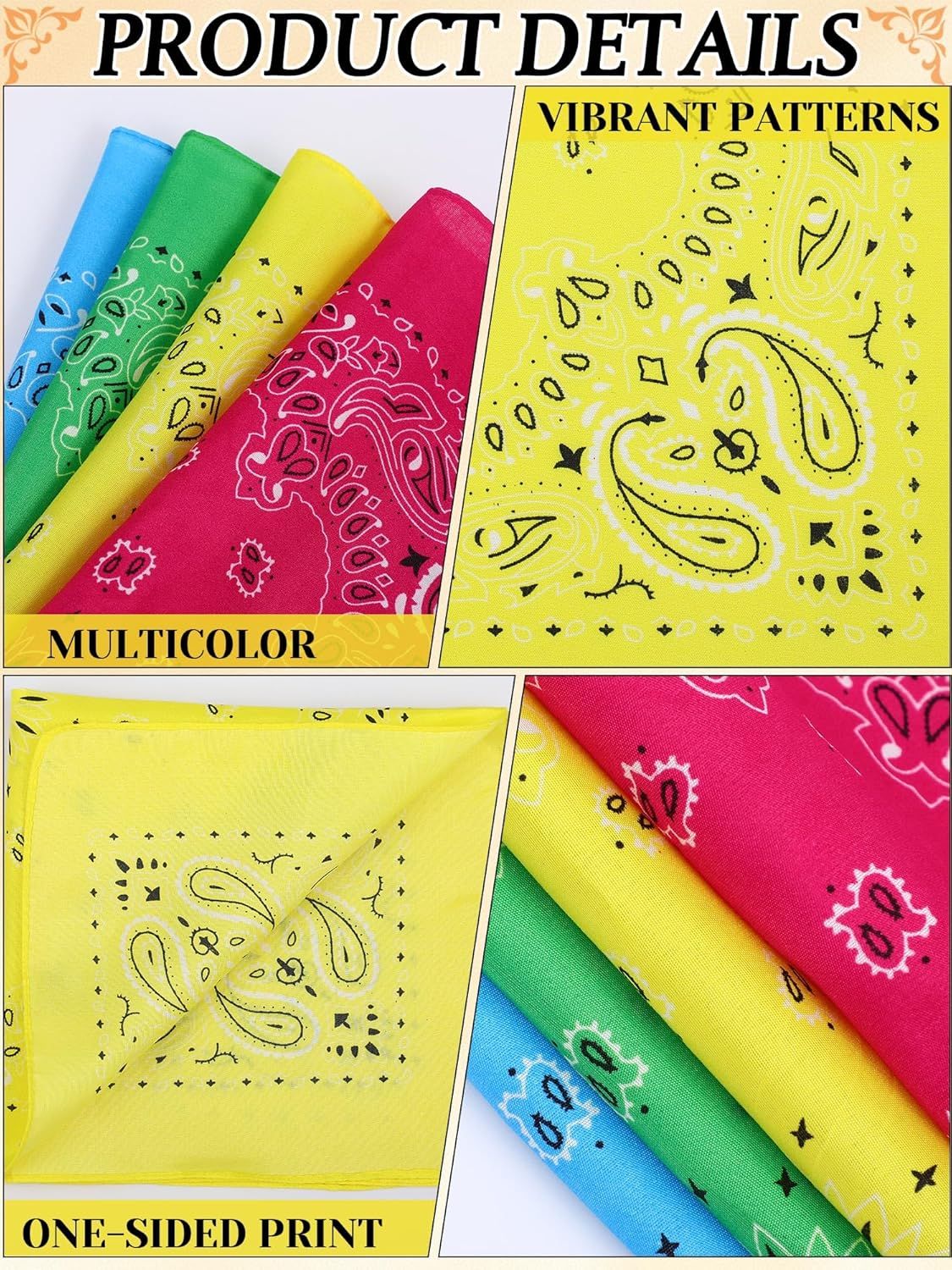 72 Pieces Paisley Bandanas Bulk Cowboy Paisley Bandanas Unisex Head Wrap Scarf for Western Party Costume - Image 3