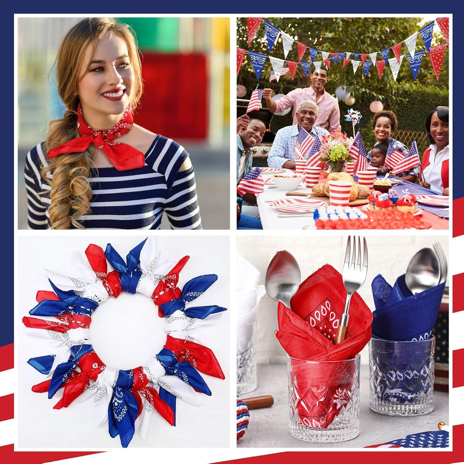 24 Pcs Paisley Bandanas Red White Blue Headband for Men and Women 4th of July 250 Anniversary Versatile Decoration Handkerchief Patriotic Bandana for Tabletop Wreath Banner Flags Decor - Image 5