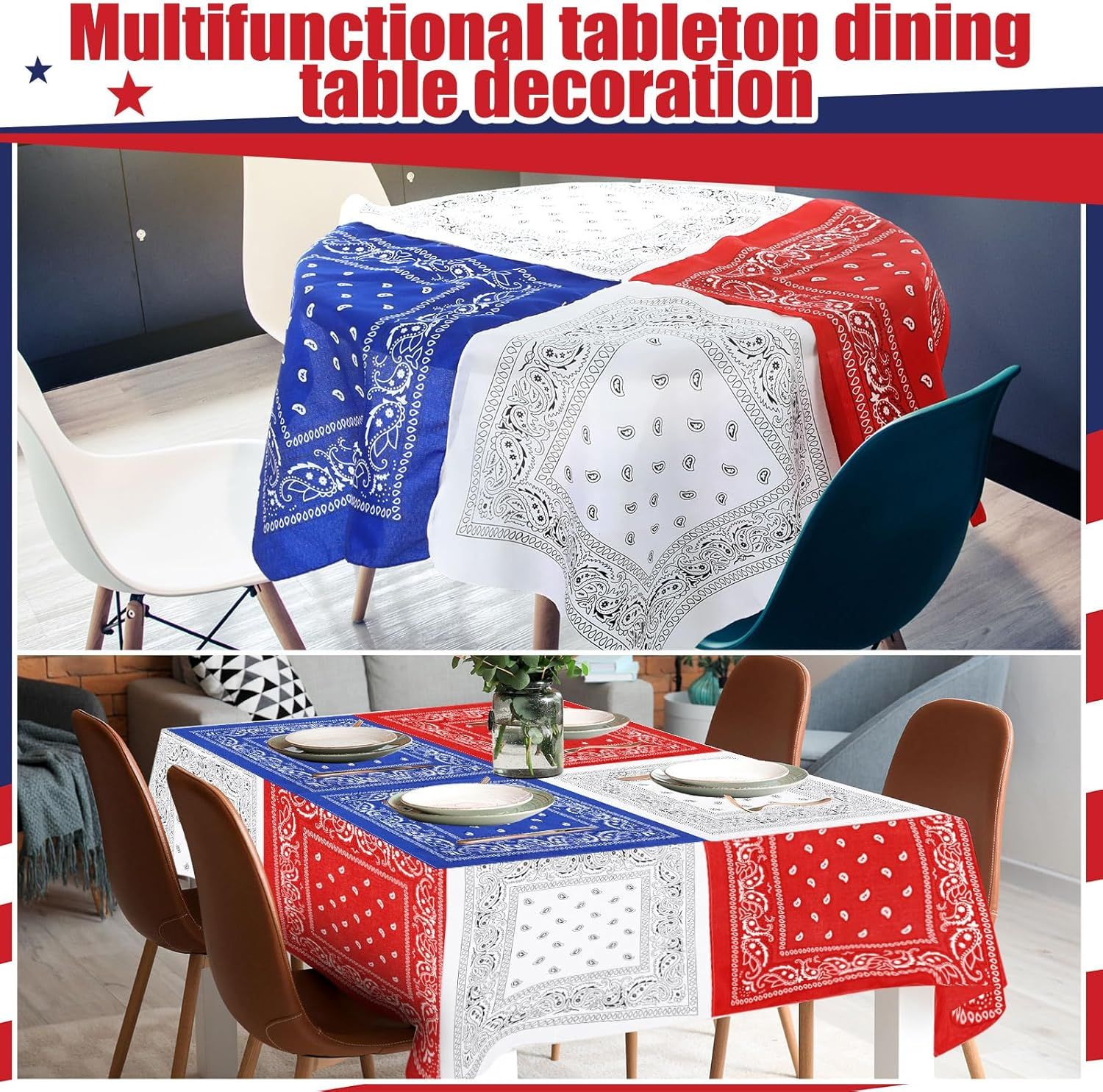 24 Pcs Paisley Bandanas Red White Blue Headband for Men and Women 4th of July 250 Anniversary Versatile Decoration Handkerchief Patriotic Bandana for Tabletop Wreath Banner Flags Decor - Image 6
