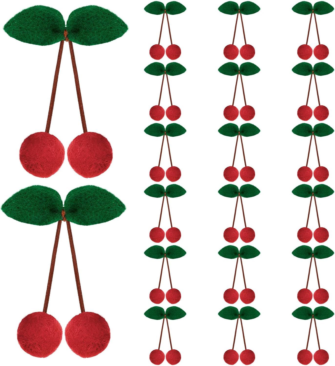20 Pcs Cherry Party Decor Cherry Felt Balls DIY Garland Craft Handmade Cute Wool Pompom Fruit Baby Shower Decorations for Birthday Baby Shower Party Wedding Home Favors - Image 1