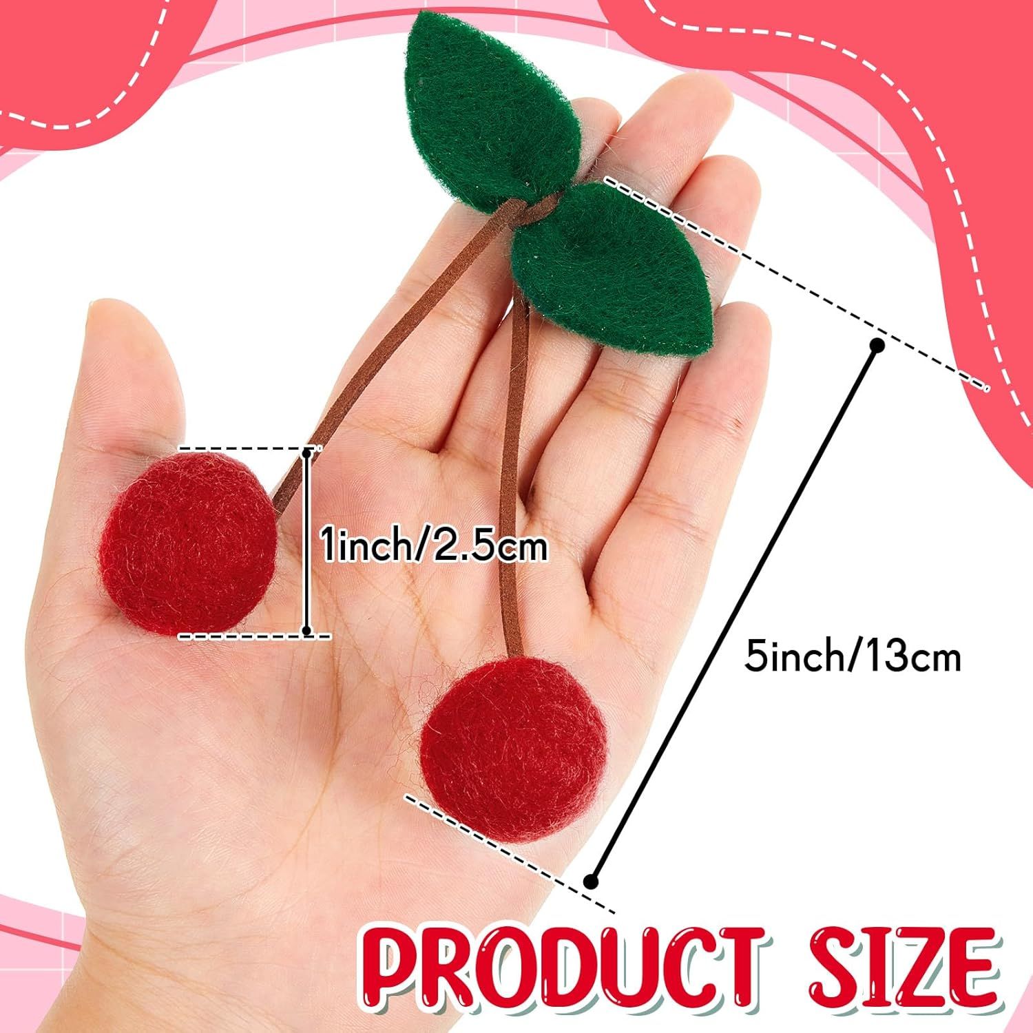 20 Pcs Cherry Party Decor Cherry Felt Balls DIY Garland Craft Handmade Cute Wool Pompom Fruit Baby Shower Decorations for Birthday Baby Shower Party Wedding Home Favors - Image 3