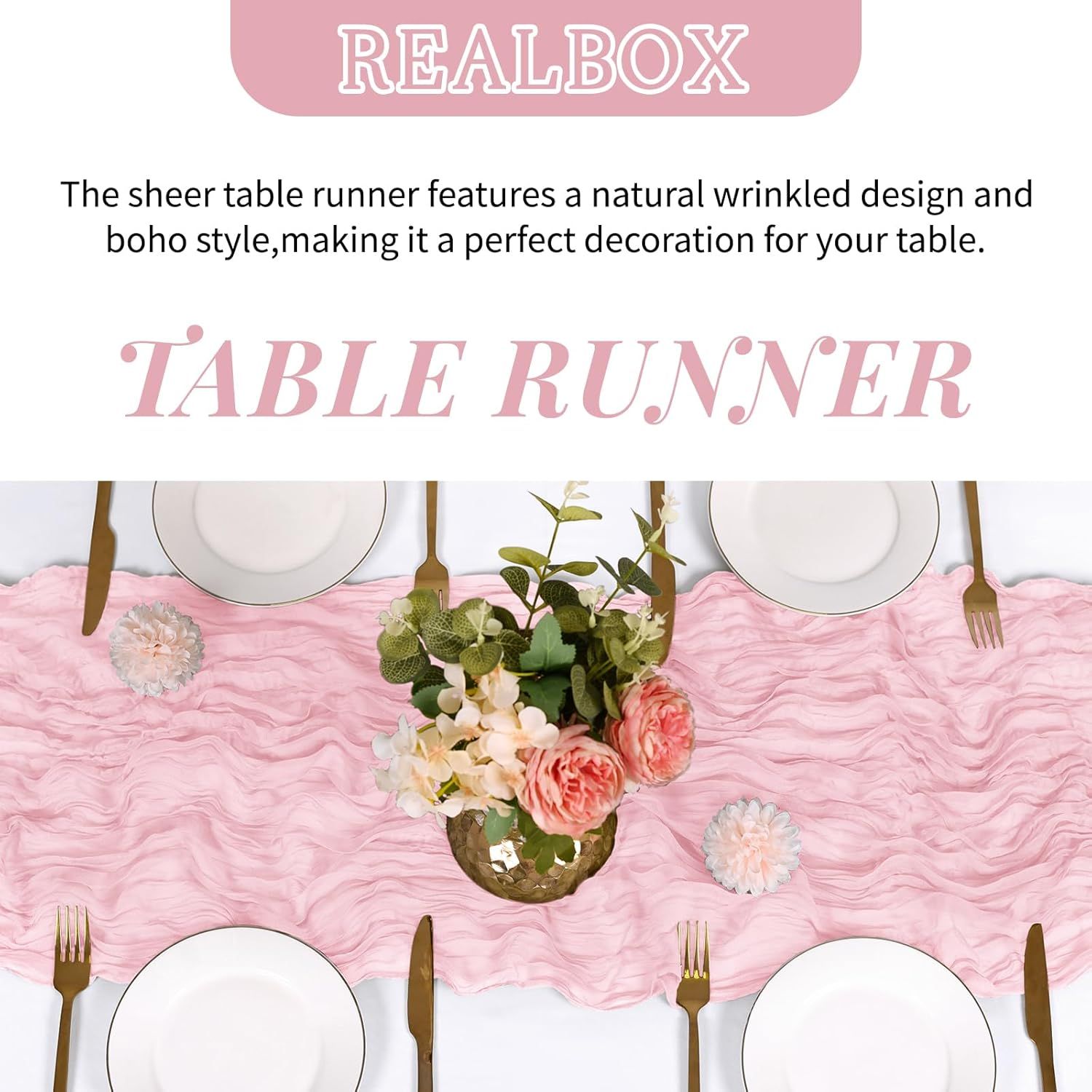 6 Pack Light Pink Cheesecloth Table Runner 17x108 Inch Semi Sheer Boho Gauze Cheese Cloth Fabric Table Runners Table Decor for Wedding Party Baby Shower Birthday Home Decor Garden Farmhouse - Image 4