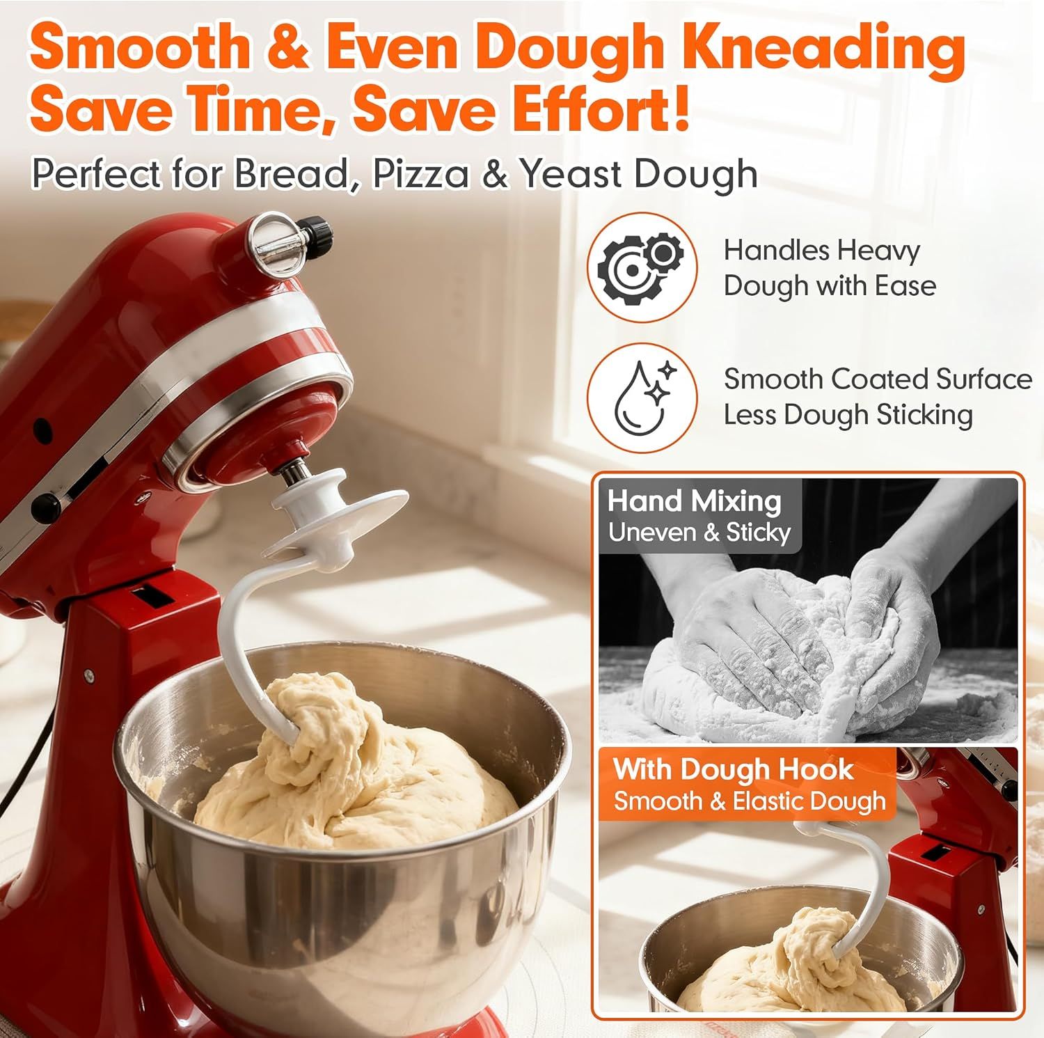 K45DH Dough Hook for KitchenAid 4.5–5 Quart Tilt-Head Stand Mixers, Coated C-Shaped Bread Hook Attachment, Replacement for K45 K45SS KSM90 KSM150, Kneads Pizza & Yeast Dough - Image 7