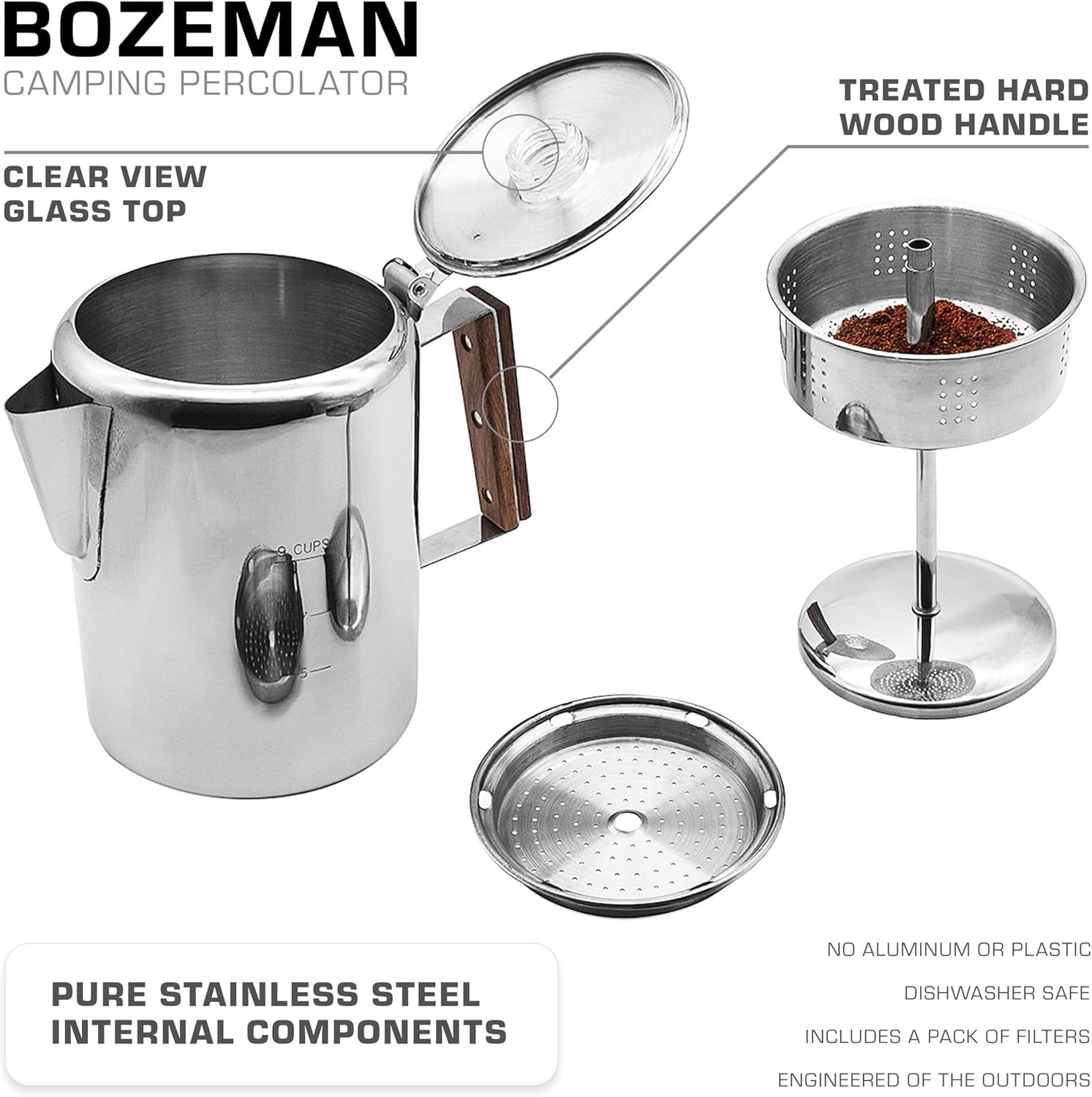Bozeman Percolator Coffee Pot — NO Aluminum or Plastic [9 cup] - Image 4