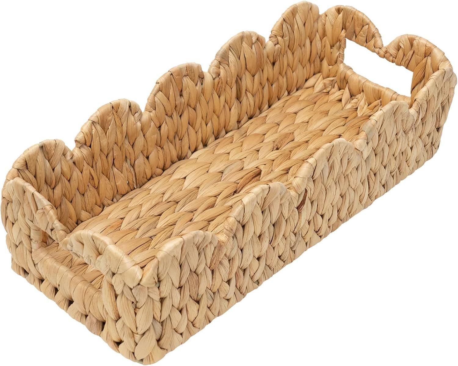 Toilet Tank Basket for Bathroom,Scalloped Edge Wicker Basket for Toilet Paper Storage,Small Baskets for Countertop,Shelves,Living Room,Bedroom,Both Organizer&Decor,Natural Water Hyacinth - Image 1