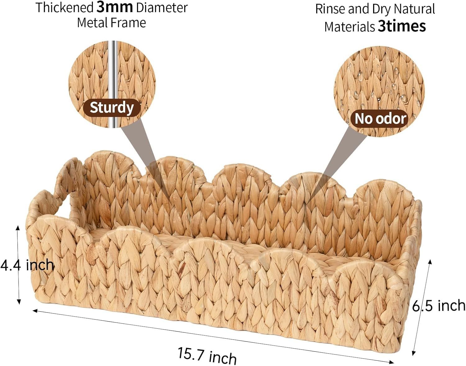 Toilet Tank Basket for Bathroom,Scalloped Edge Wicker Basket for Toilet Paper Storage,Small Baskets for Countertop,Shelves,Living Room,Bedroom,Both Organizer&Decor,Natural Water Hyacinth - Image 3