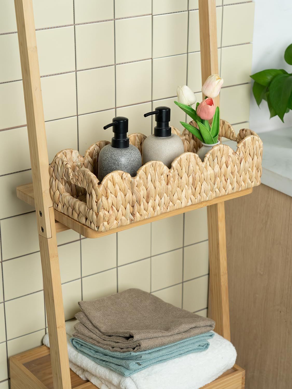 Toilet Tank Basket for Bathroom,Scalloped Edge Wicker Basket for Toilet Paper Storage,Small Baskets for Countertop,Shelves,Living Room,Bedroom,Both Organizer&Decor,Natural Water Hyacinth - Image 5