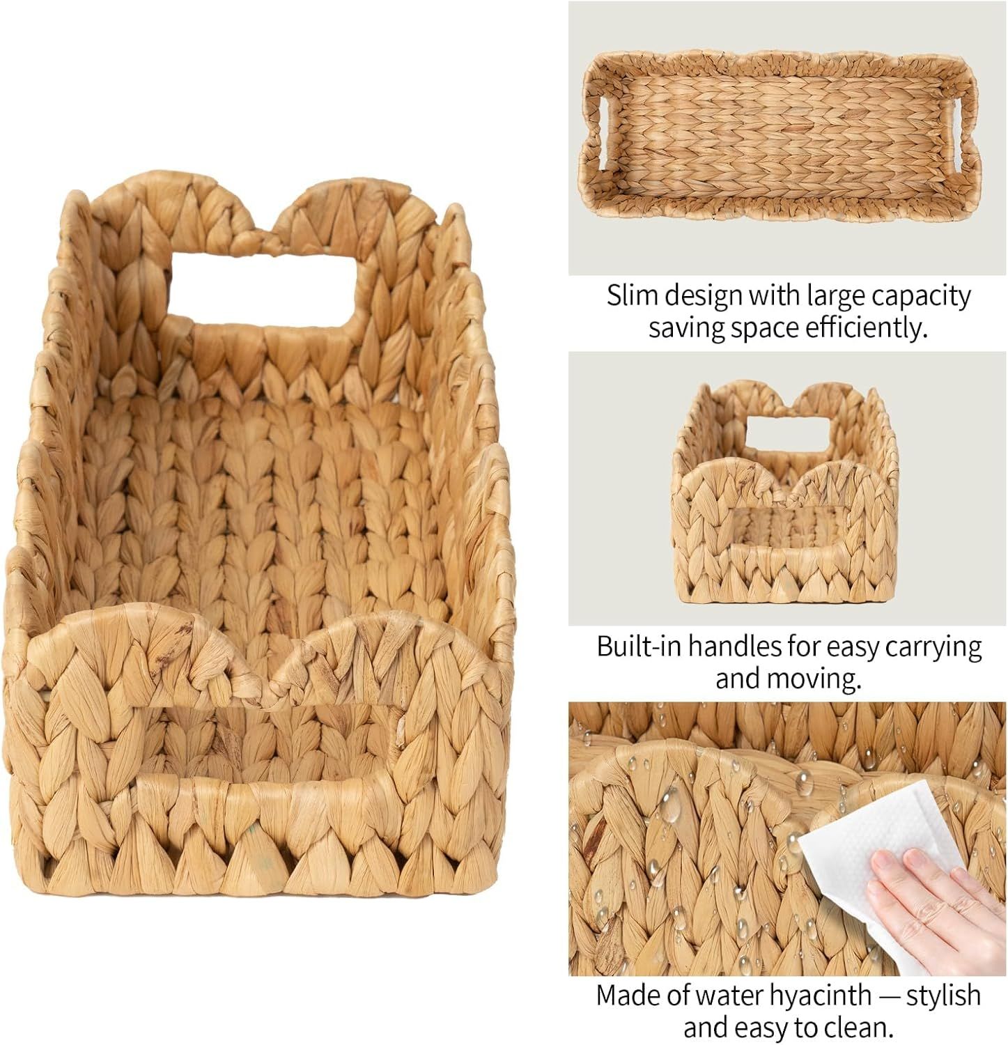 Toilet Tank Basket for Bathroom,Scalloped Edge Wicker Basket for Toilet Paper Storage,Small Baskets for Countertop,Shelves,Living Room,Bedroom,Both Organizer&Decor,Natural Water Hyacinth - Image 7