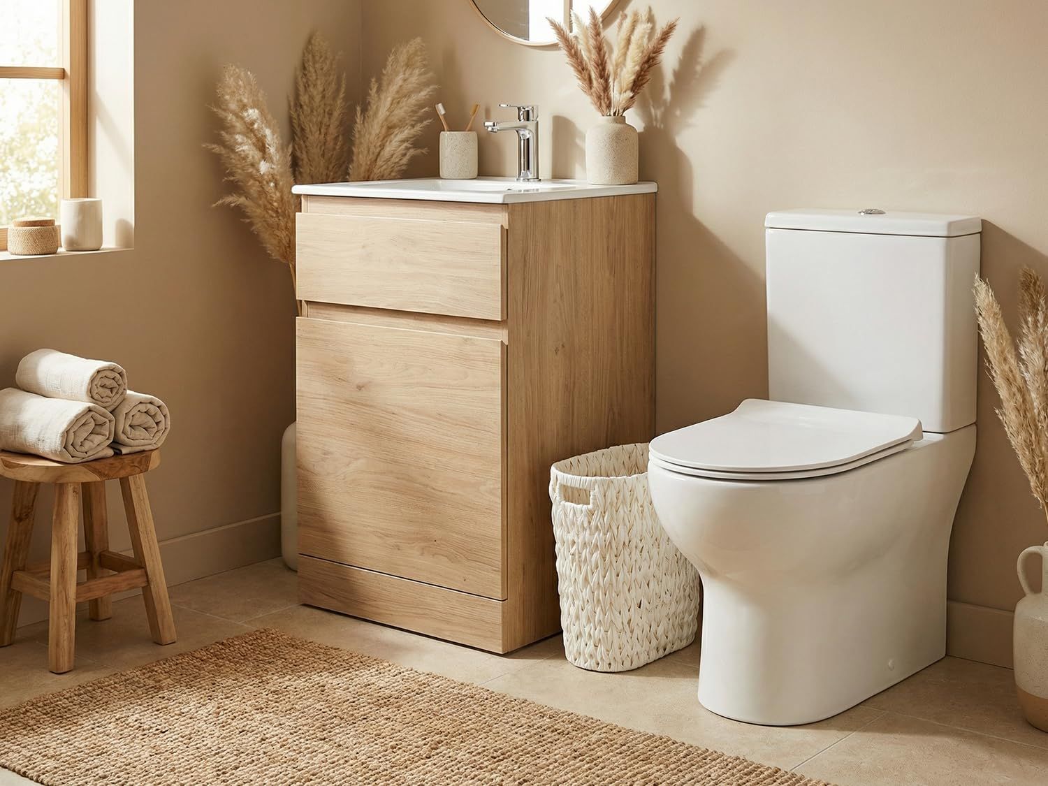 Wicker Trash Can,Bathroom Trash Can,Waterproof Wicker Waste Basket for Bathroom,Narrow Small Waste Basket for Bedroom,Office, Cream White 5 Gallon - Image 2