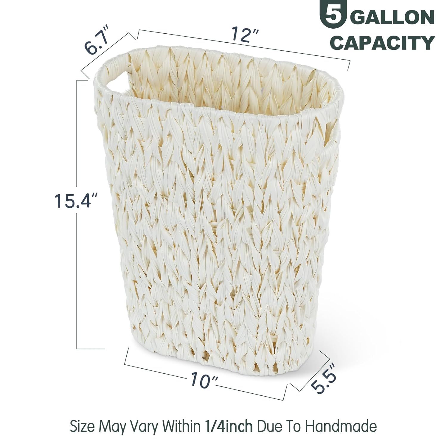 Wicker Trash Can,Bathroom Trash Can,Waterproof Wicker Waste Basket for Bathroom,Narrow Small Waste Basket for Bedroom,Office, Cream White 5 Gallon - Image 4