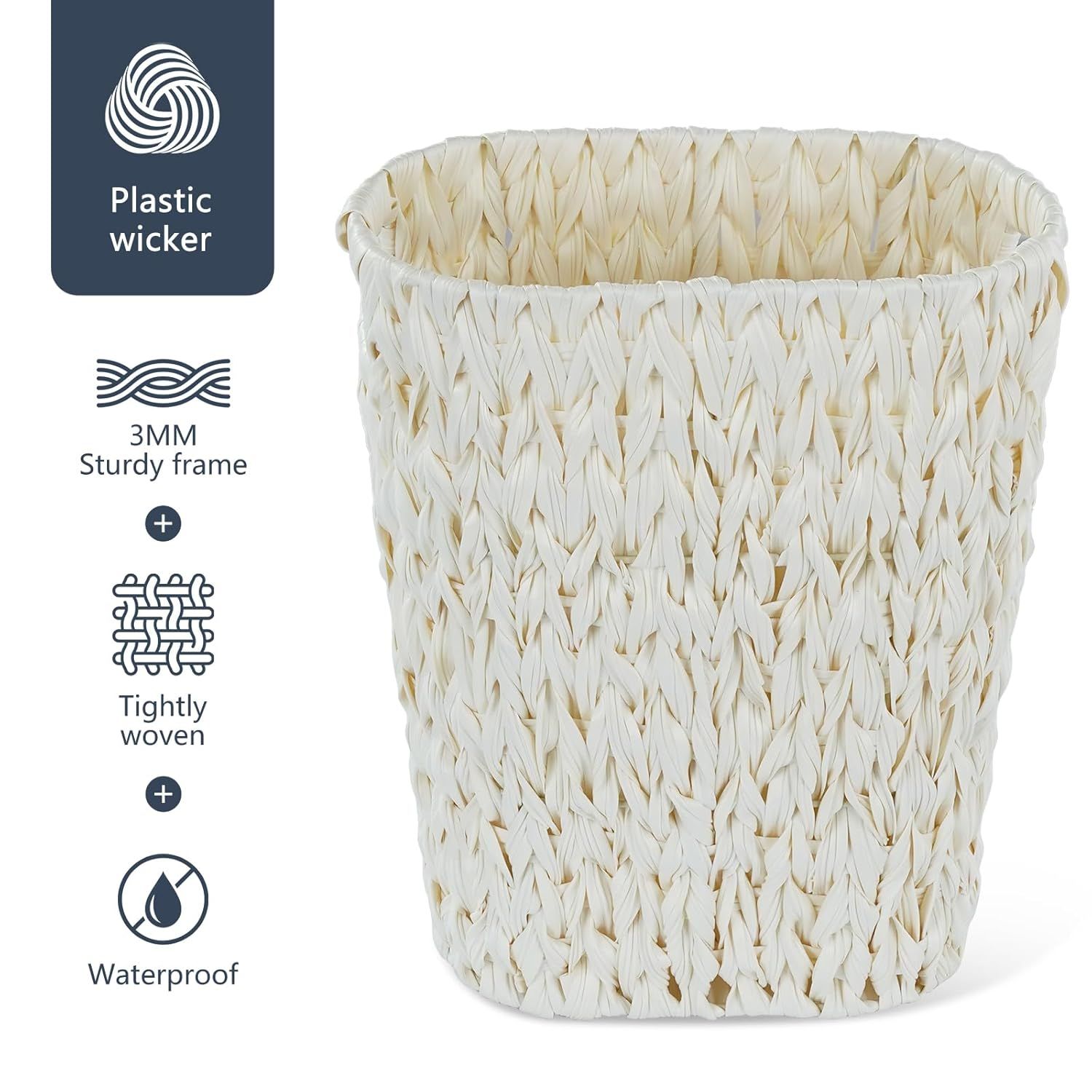 Wicker Trash Can,Bathroom Trash Can,Waterproof Wicker Waste Basket for Bathroom,Narrow Small Waste Basket for Bedroom,Office, Cream White 5 Gallon - Image 6
