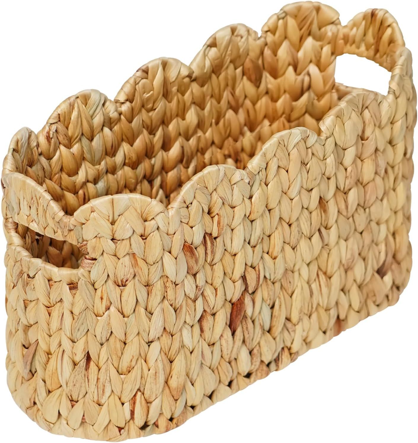 Toilet Paper Storage Basket,Scalloped Wicker Basket for Bathroom Organizers and Storage,Hand-Woven Rattan Bathroom Decor Accessories,Natural Water Hyacinth - Image 1