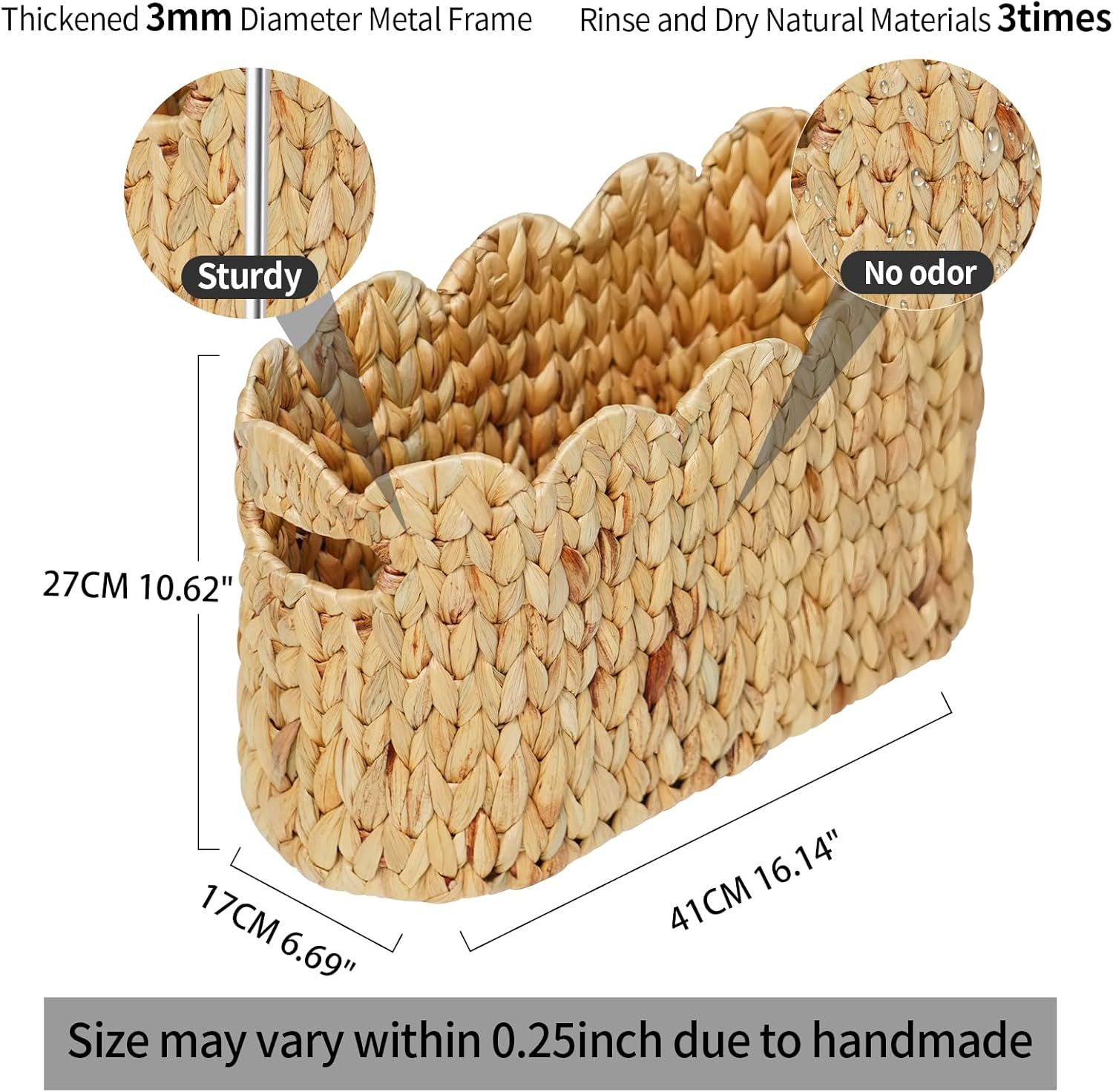 Toilet Paper Storage Basket,Scalloped Wicker Basket for Bathroom Organizers and Storage,Hand-Woven Rattan Bathroom Decor Accessories,Natural Water Hyacinth - Image 3