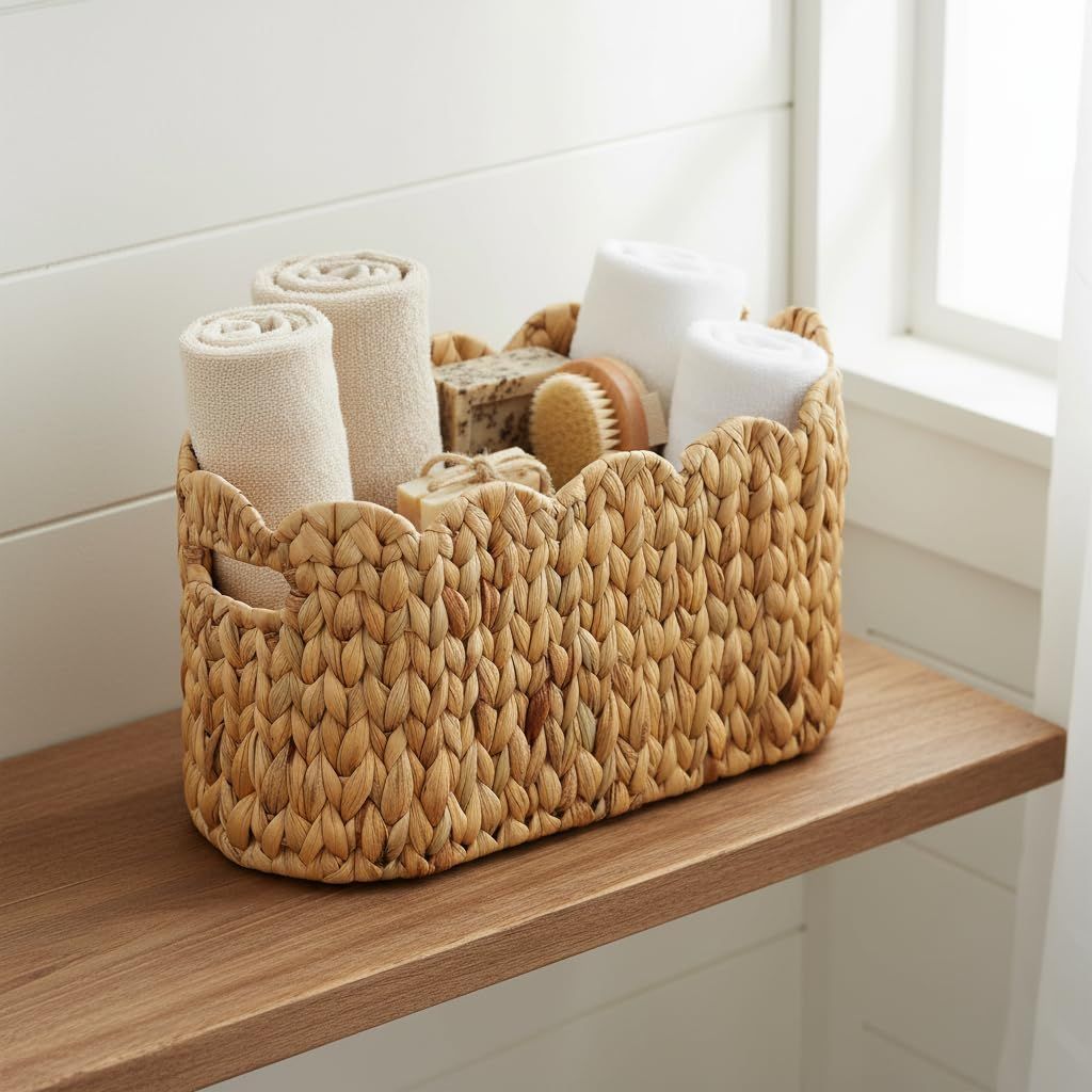 Toilet Paper Storage Basket,Scalloped Wicker Basket for Bathroom Organizers and Storage,Hand-Woven Rattan Bathroom Decor Accessories,Natural Water Hyacinth - Image 4