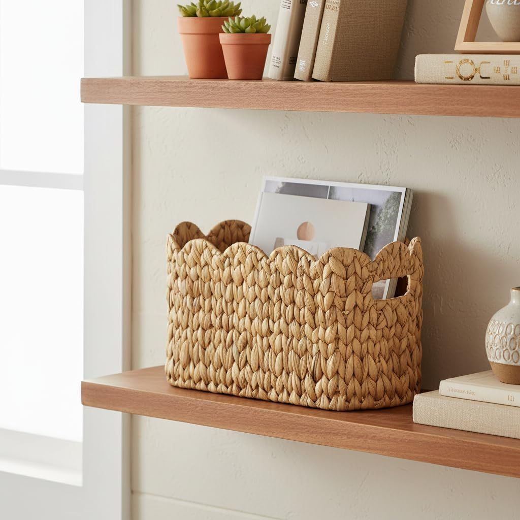 Toilet Paper Storage Basket,Scalloped Wicker Basket for Bathroom Organizers and Storage,Hand-Woven Rattan Bathroom Decor Accessories,Natural Water Hyacinth - Image 5