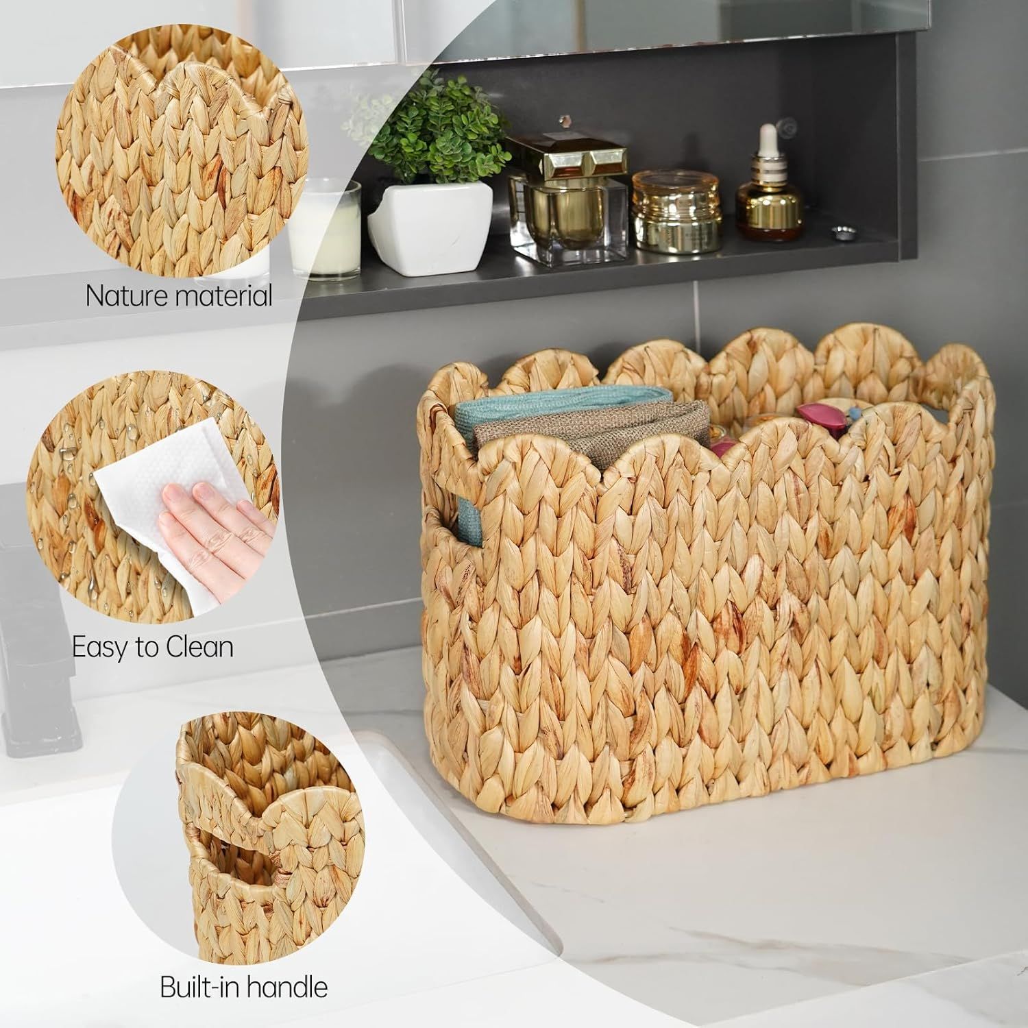 Toilet Paper Storage Basket,Scalloped Wicker Basket for Bathroom Organizers and Storage,Hand-Woven Rattan Bathroom Decor Accessories,Natural Water Hyacinth - Image 6
