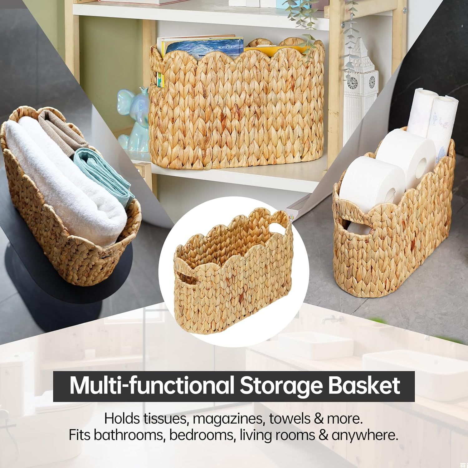Toilet Paper Storage Basket,Scalloped Wicker Basket for Bathroom Organizers and Storage,Hand-Woven Rattan Bathroom Decor Accessories,Natural Water Hyacinth - Image 8