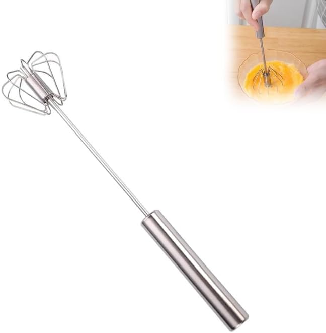 Stainless Steel Whisk, Egg Whisk Hand Push Rotary Whisk Blender, Hand Push Mixer Stirrer Tool for Cooking Kitchen Home Egg Milk (1PCS) - Image 1