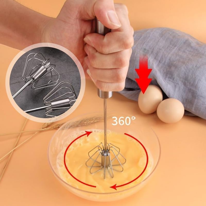 Stainless Steel Whisk, Egg Whisk Hand Push Rotary Whisk Blender, Hand Push Mixer Stirrer Tool for Cooking Kitchen Home Egg Milk (1PCS) - Image 2