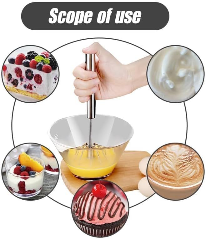Stainless Steel Whisk, Egg Whisk Hand Push Rotary Whisk Blender, Hand Push Mixer Stirrer Tool for Cooking Kitchen Home Egg Milk (1PCS) - Image 4