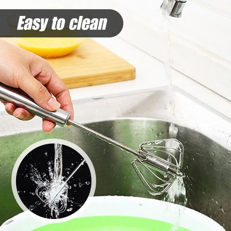 Stainless Steel Whisk, Egg Whisk Hand Push Rotary Whisk Blender, Hand Push Mixer Stirrer Tool for Cooking Kitchen Home Egg Milk (1PCS) - Image 5