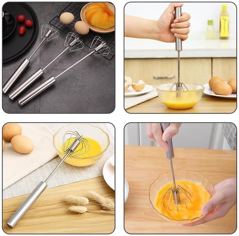 Stainless Steel Whisk, Egg Whisk Hand Push Rotary Whisk Blender, Hand Push Mixer Stirrer Tool for Cooking Kitchen Home Egg Milk (1PCS) - Image 6