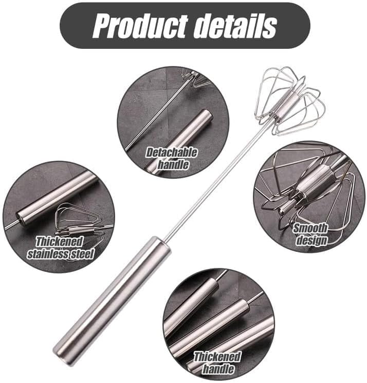 Stainless Steel Whisk, Egg Whisk Hand Push Rotary Whisk Blender, Hand Push Mixer Stirrer Tool for Cooking Kitchen Home Egg Milk (1PCS) - Image 7