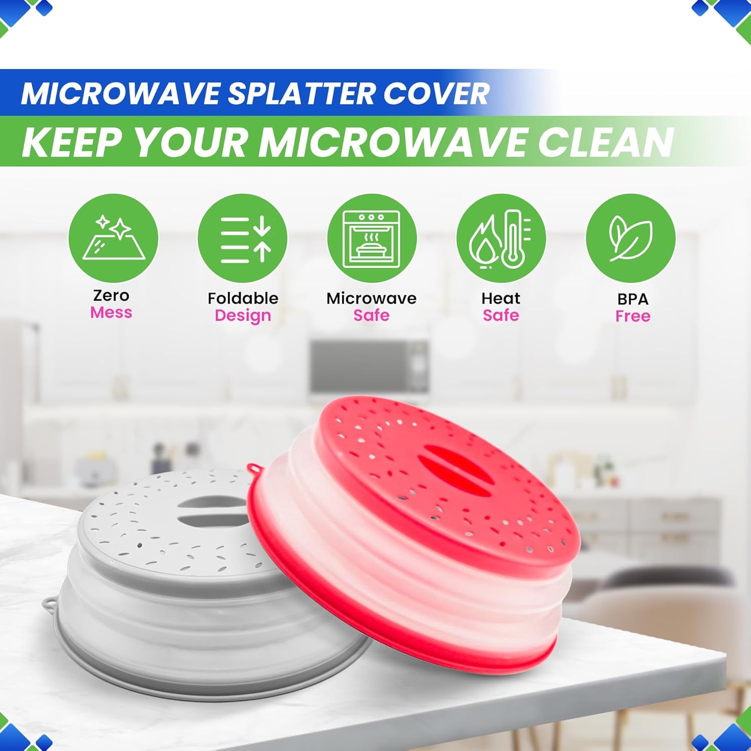 Microwave Splatter Cover 10.5” - Foldable Silicone Microwave Cover for Food Splatter Covers the Dish and Plate - Durable Silicone Microwave Food Cover Lid With Vents for Microwave Splatter Protection - Image 2