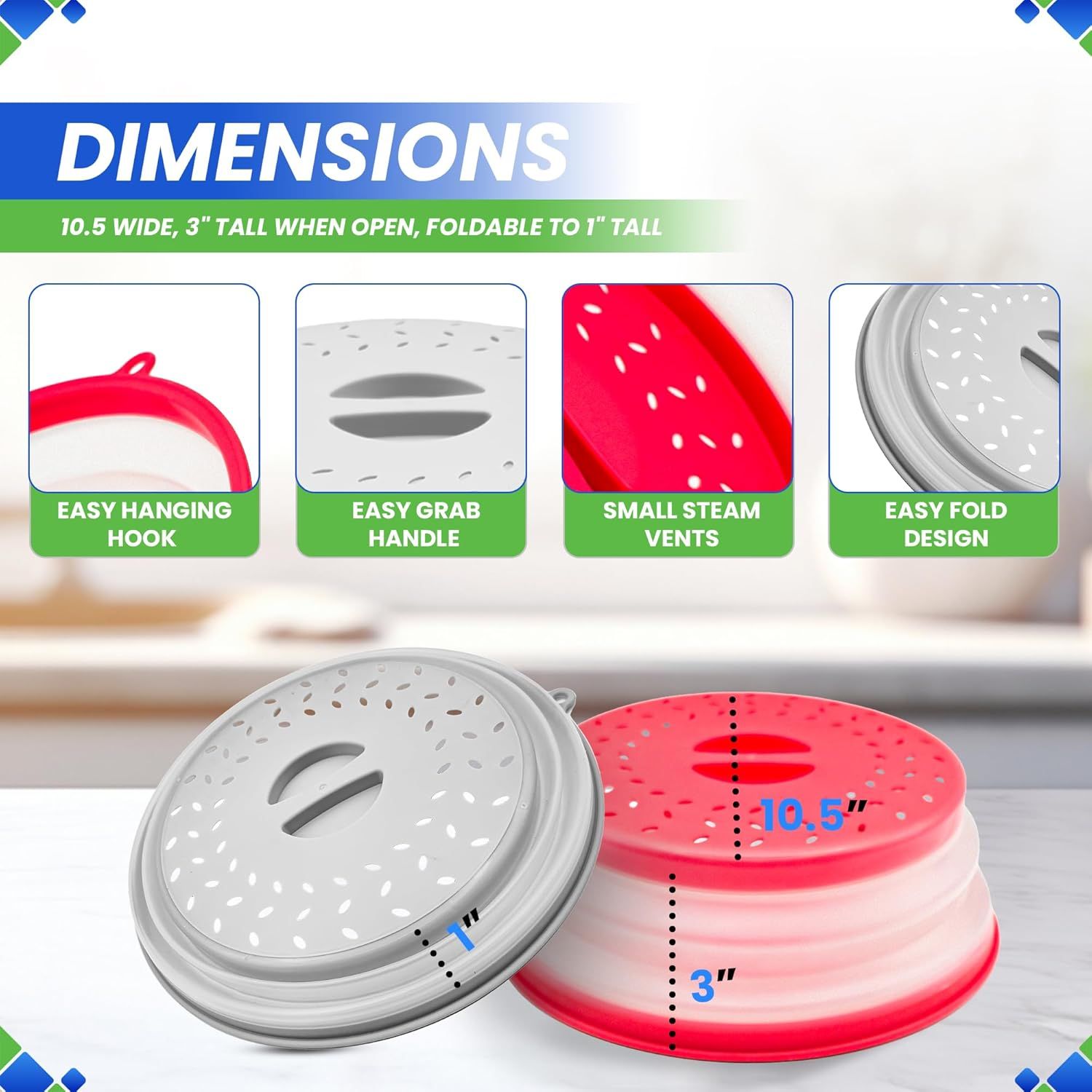Microwave Splatter Cover 10.5” - Foldable Silicone Microwave Cover for Food Splatter Covers the Dish and Plate - Durable Silicone Microwave Food Cover Lid With Vents for Microwave Splatter Protection - Image 3