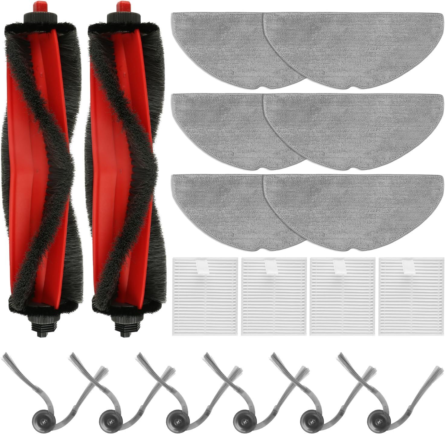 18 Pack Accessories Replacement Parts Compatible with Roborock Q7 M5, Q7 M5+ Robot Vacuum Cleaners, 2 Main Brush, 4 Hepa Filter, 6 Mop Pads, 6 Side Brush - Image 1