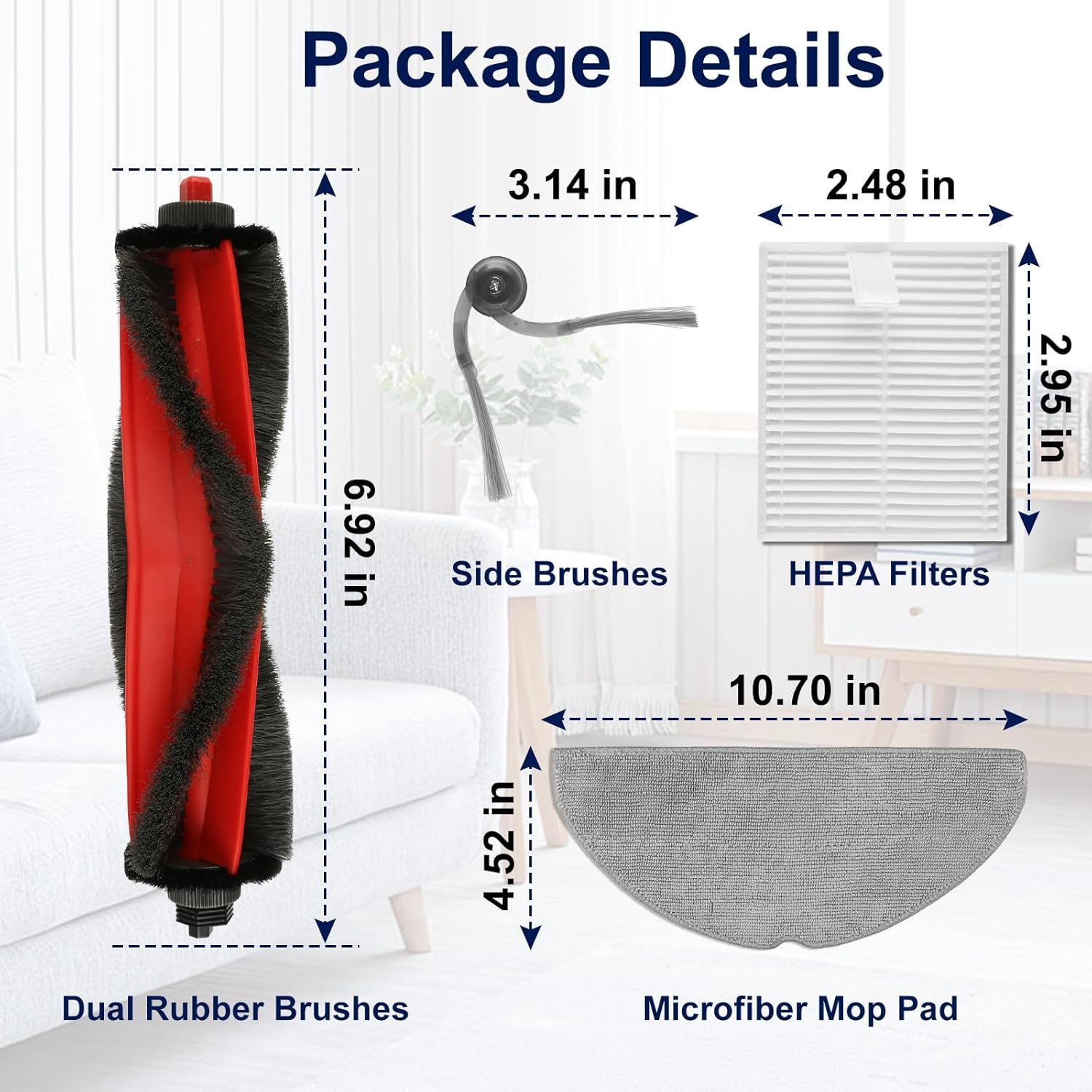18 Pack Accessories Replacement Parts Compatible with Roborock Q7 M5, Q7 M5+ Robot Vacuum Cleaners, 2 Main Brush, 4 Hepa Filter, 6 Mop Pads, 6 Side Brush - Image 2