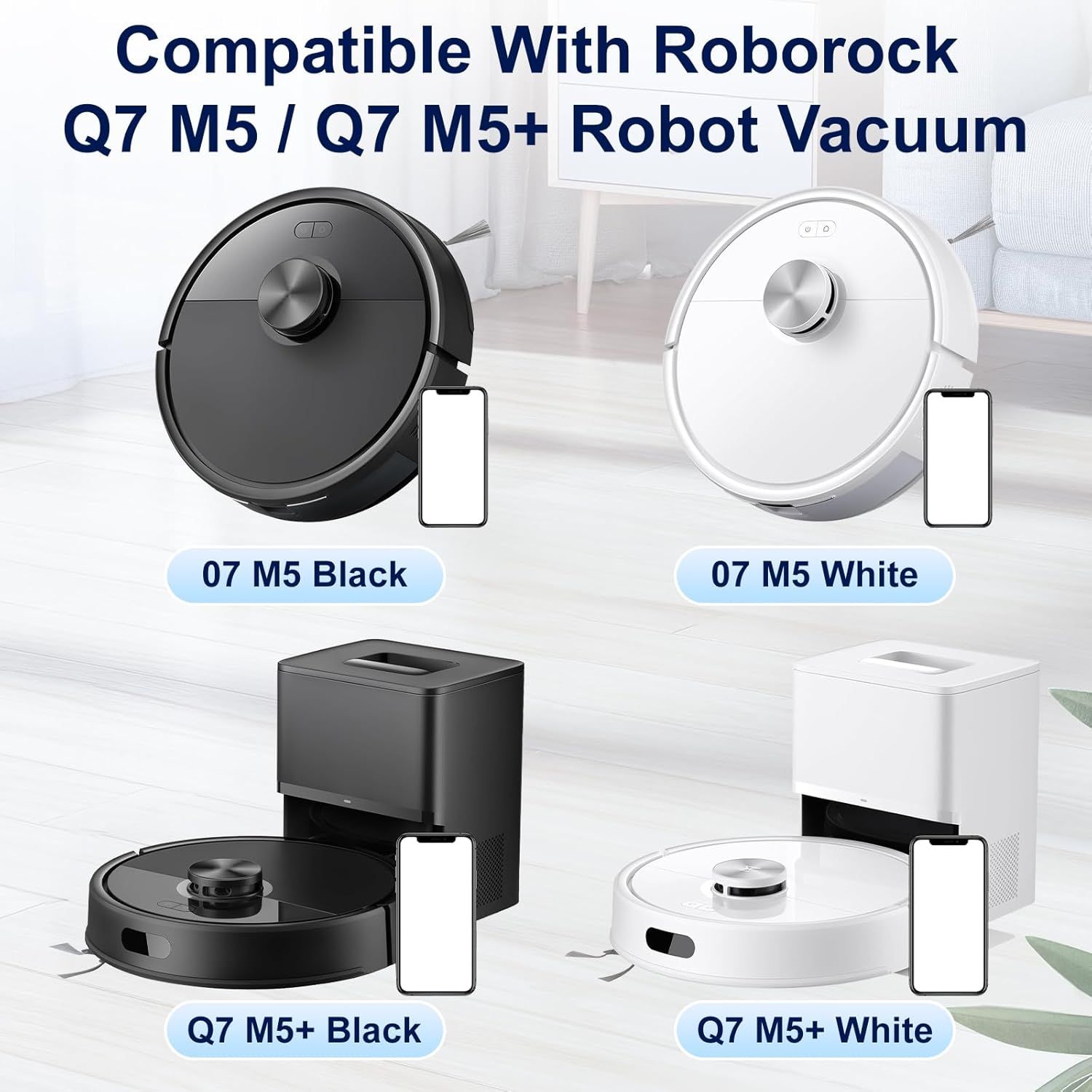 18 Pack Accessories Replacement Parts Compatible with Roborock Q7 M5, Q7 M5+ Robot Vacuum Cleaners, 2 Main Brush, 4 Hepa Filter, 6 Mop Pads, 6 Side Brush - Image 3