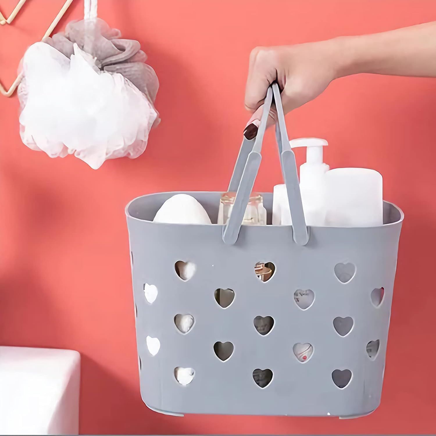 2 Pack Portable Shower Caddy Tote Plastic Storage Basket with Handle Box Organizer Bin for Bathroom, Pantry, Kitchen, College Dorm, Garage, Set of 2 - Pink & Grey - Image 2