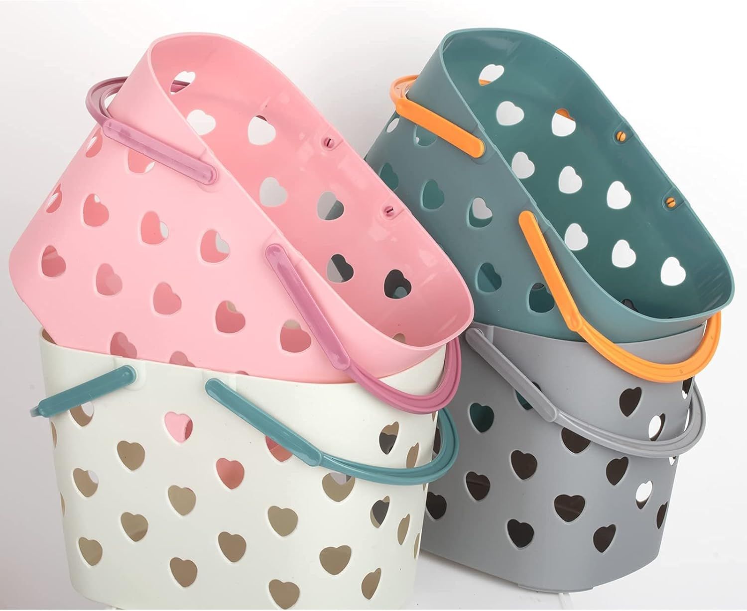 2 Pack Portable Shower Caddy Tote Plastic Storage Basket with Handle Box Organizer Bin for Bathroom, Pantry, Kitchen, College Dorm, Garage, Set of 2 - Pink & Grey - Image 4